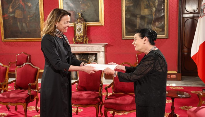 The Ambassador of Switzerland, Manuela Elisabeth Leimgruber, presented her Letters of Credence to President Myriam Spiteri Debono at the Presidential Palace, Valletta.