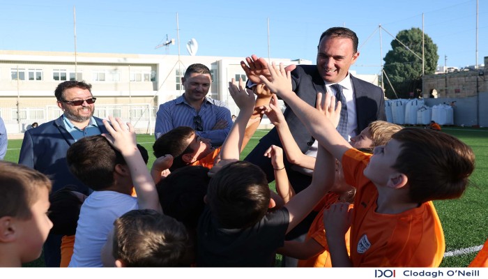 Minister Clifton Grima inaugurates upgraded Swieqi United football pitch at Pembroke Primary School